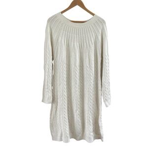 Soft Surroundings Womens Cream Cable Knit Sweater Dress M Wool Cashmere Cozy